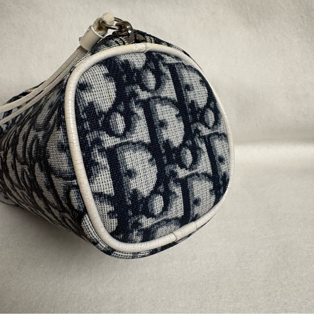 VTG CHRISTIAN DIOR Blue Trotter Canvas Barrel Wristlet Zipper Pouch - Picture 8 of 15